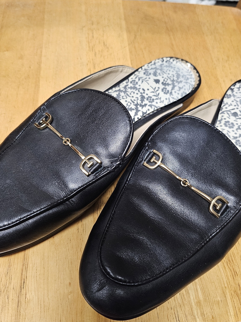 Women's Size 8.5 Sam Edelman Black Leather Mules Loafers Old Money Office Comfy